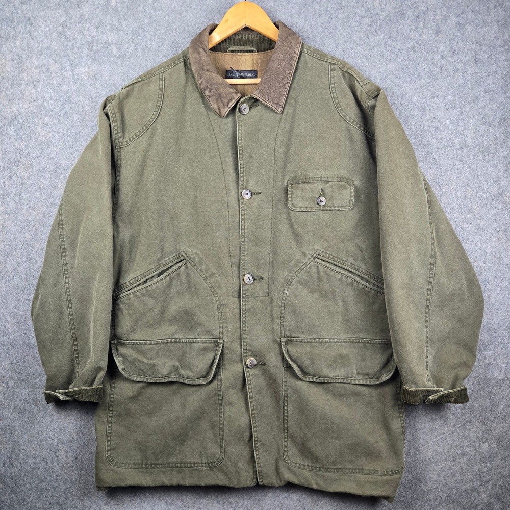 Banana Republic Olive Green Military Field Coat with Brown Cord Collar